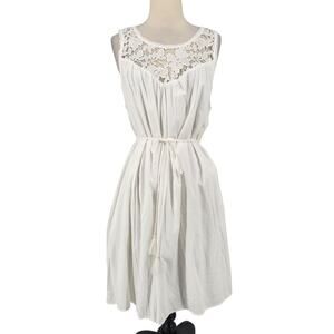 Knox Rose Lace Dress – White Sleeveless Shift with Floral Yoke & Tie Belt